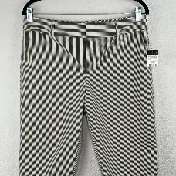 Norma Kamali Anthropologie Mid Rise Ankle Pant Black Straw Pinstripe 6 NWT - Picture 4 of 13